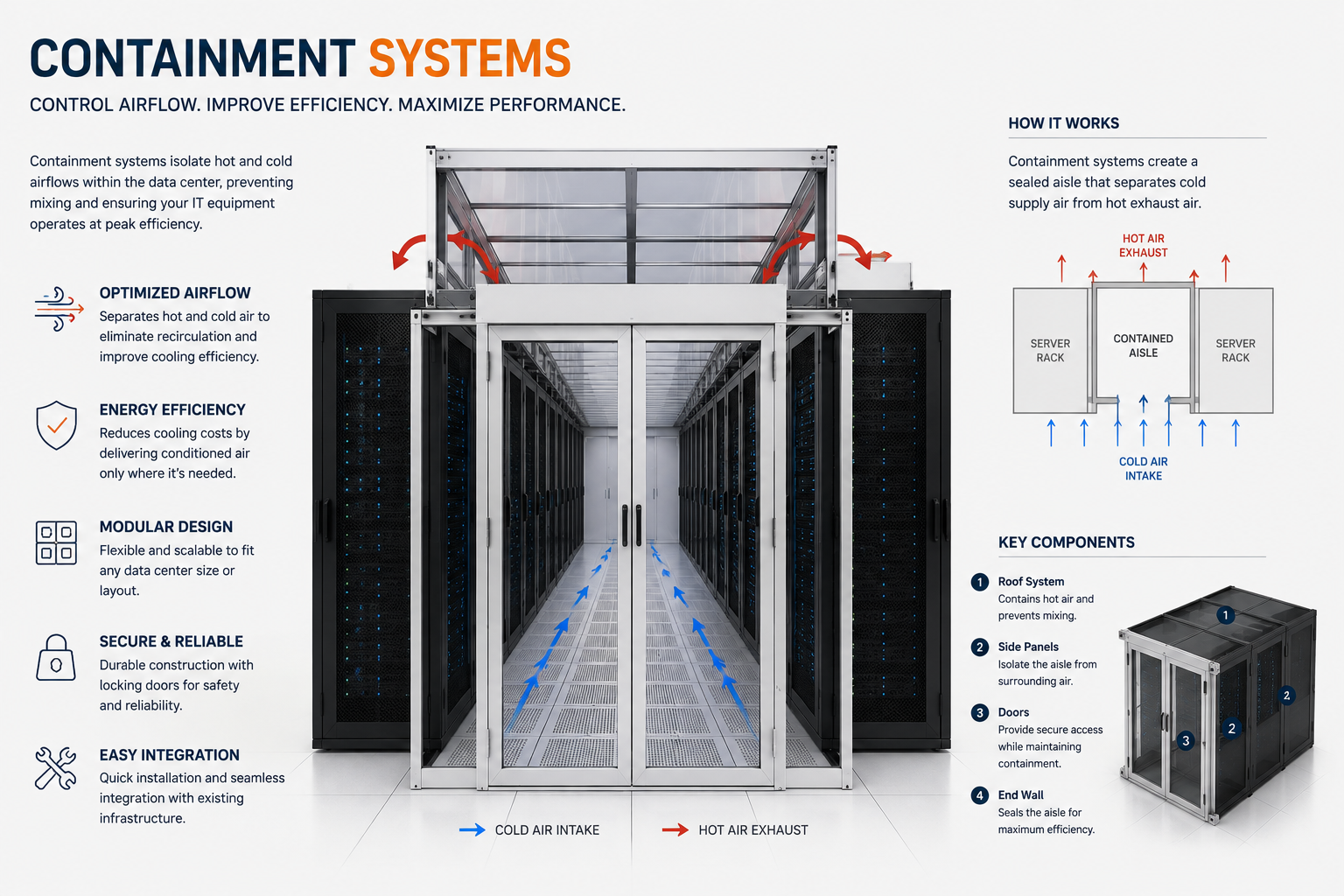 Hot and cold aisle containment system diagram and installation